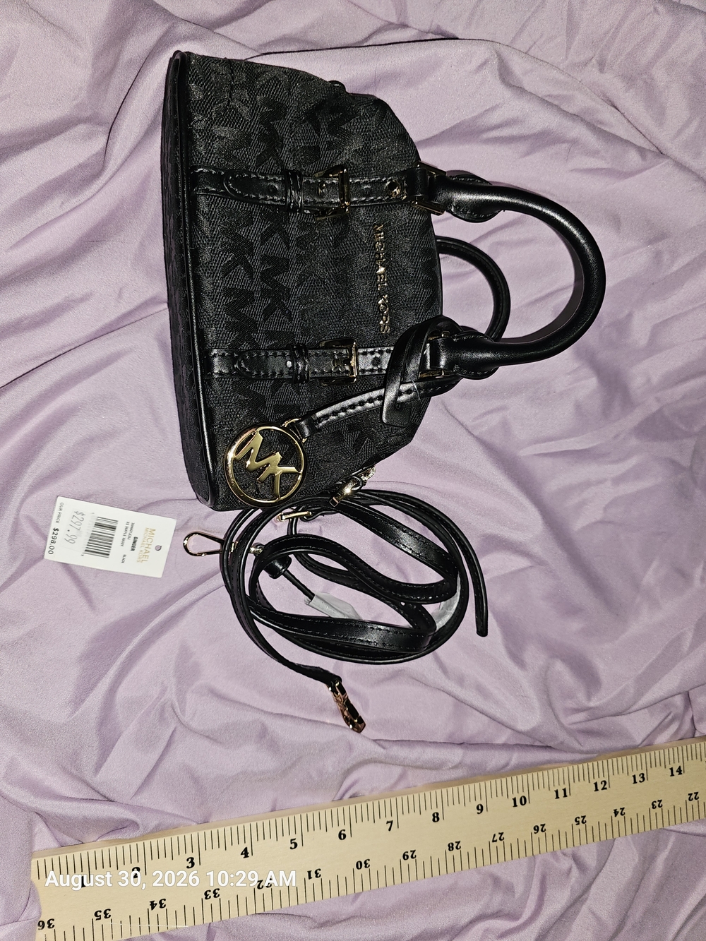 Michael Kors Black Signature Satchel Bag with Gold Accent